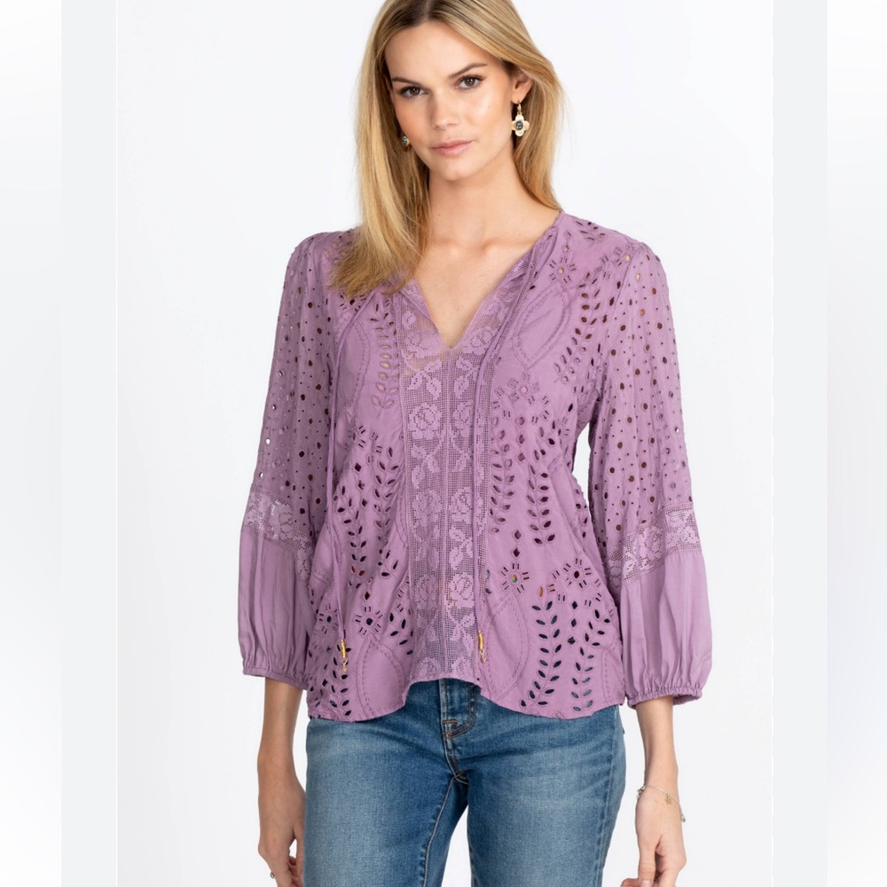 NWT JOHNNY WAS Janine Purple Peasant Top